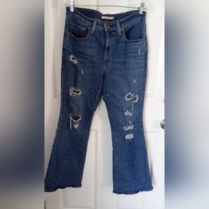 Levi's Dark Blue Distressed Flare Jeans
